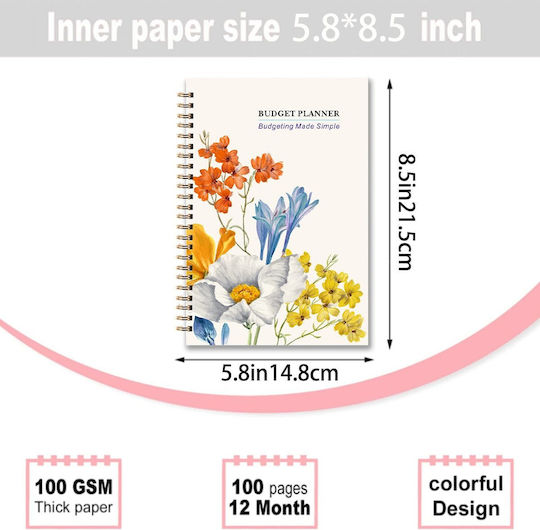 Undated Budget Planner Notebook Spiral-bound A Plastic Cover Bullet Journal Style Monthly Organization In English A5 Multicolor White
