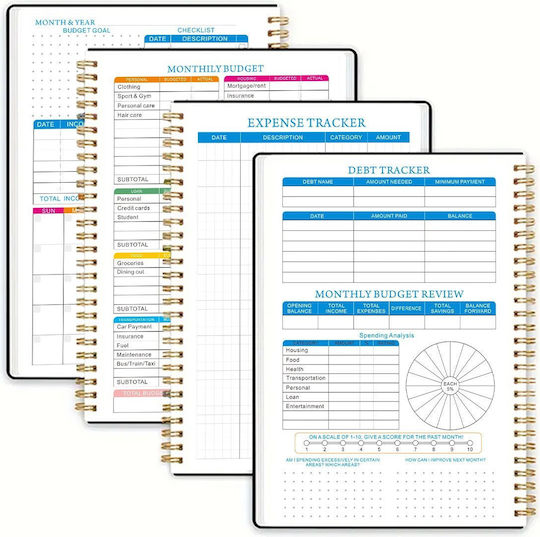 Undated Budget Planner Spiral-bound Plastic Cover Bullet Journal Style Monthly Organization In English A5 Black