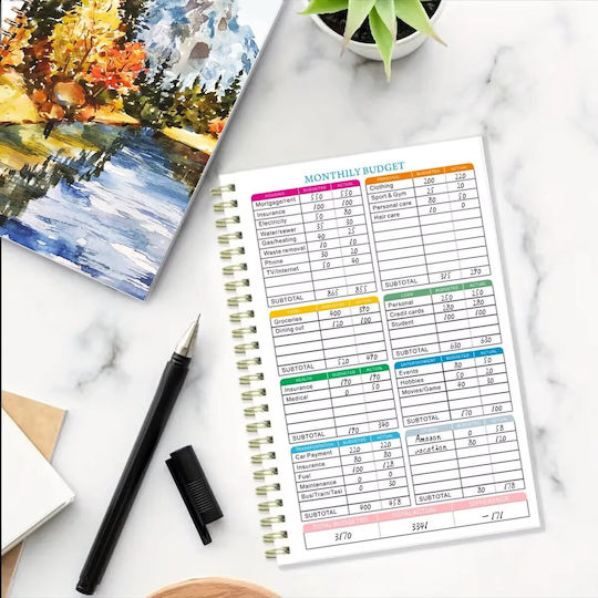 Undated Budget Planner Notebook Spiral-bound A Plastic Cover Bullet Journal Style Monthly Organization In English A5 Multicolor White
