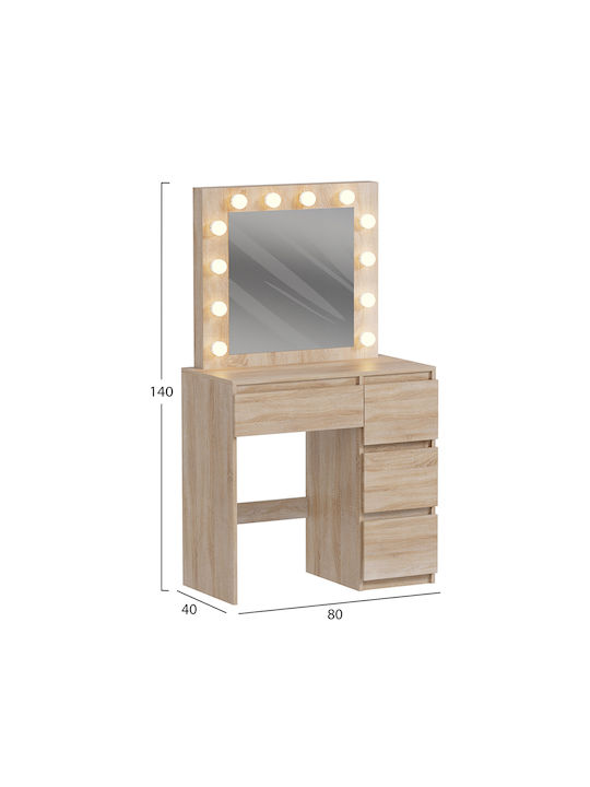 Masută De Toaletă De Podea Keitlin Din Lemn Sonama Cu Oglindă 80x40x140cm