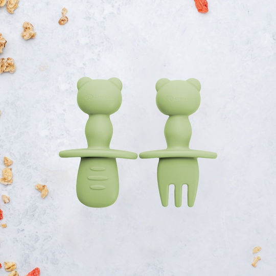 AppeKids Set Baby Besteck mit Temperaturanzeige aus Silikon für 6+ Monate Beige 2Stück