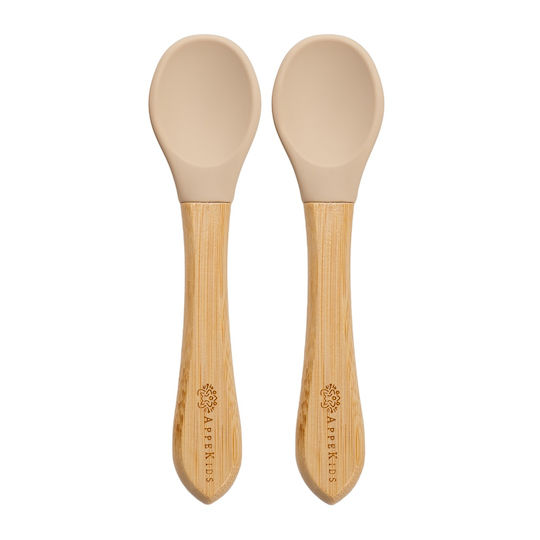 AppeKids Baby Cutlery Set with Temperature Indicator made of Bamboo for 6+ months Beige 2pcs