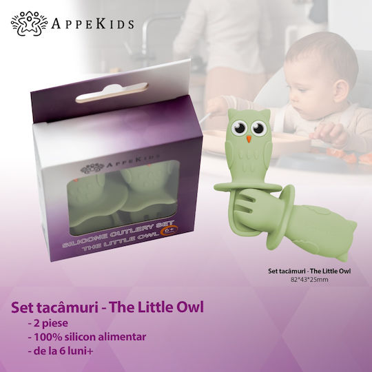 AppeKids Baby Cutlery Set with Temperature Indicator made of Silicone for 6+ months Green 2pcs