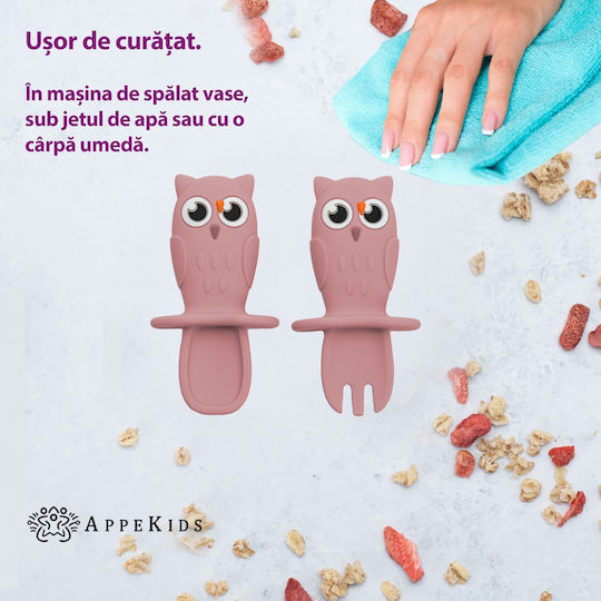 AppeKids Σετ Βρεφικά Μαχαιροπίρουνα με Ένδειξη Θερμοκρασίας από Σιλικόνη για 6+ μηνών Ροζ 2τμχ