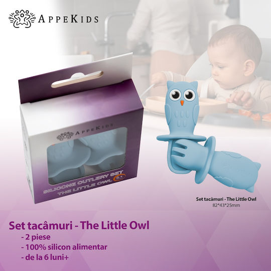 AppeKids Baby Cutlery Set with Temperature Indicator made of Silicone for 6+ months Turquoise 2pcs