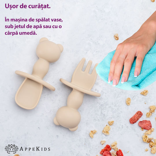AppeKids Комплект Бебешки Прибори с Температурен Индикатор от Силикон за 6+ месеца Бежов 2бр
