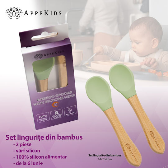 AppeKids Комплект Бебешки Прибори с Температурен Индикатор за 6+ месеца Зелени 2бр