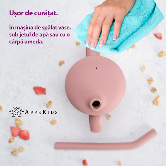 AppeKids Παιδικό Ποτηράκι με Λαβές και Καλαμάκι από Σιλικόνη Ροζ 160ml