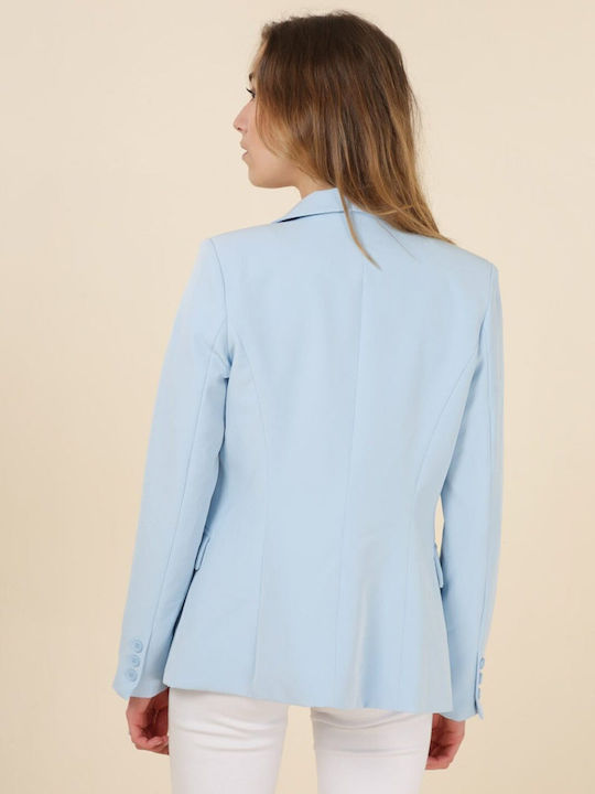 Attentif Women's Waisted Blazer Light Blue