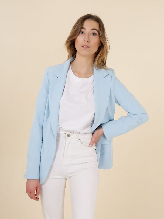 Attentif Women's Waisted Blazer Light Blue