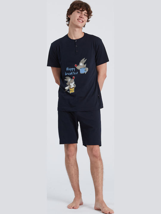 Happy People Summer Men's Cotton Pyjamas Blue