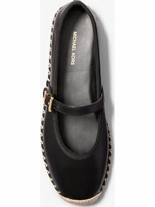 Lynn Leather Espadrille Δερμάτινες Γυναικείες Μπαλαρίνες σε Μαύρο Χρώμα