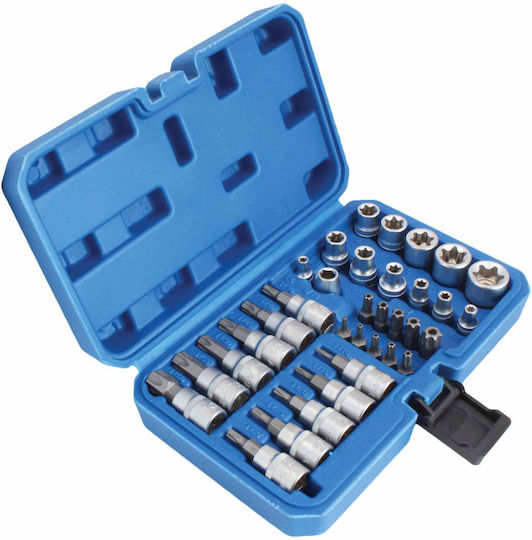 Set of 3/8" Socket Wrenches Torx Profile Male Female T10-T60 E4-E20 34 Pieces