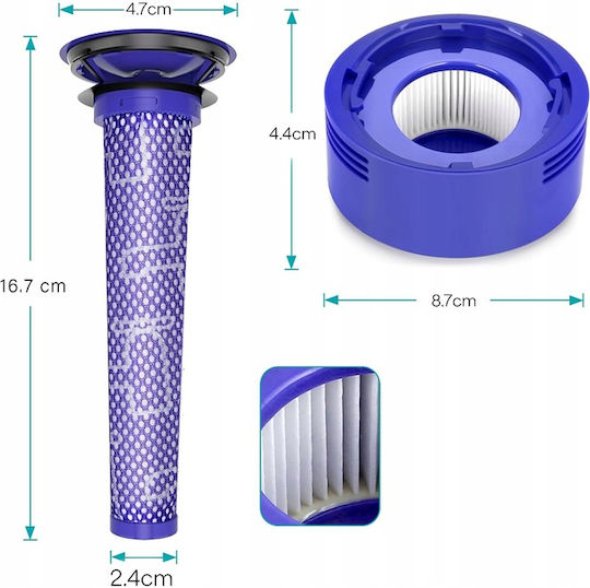 Set 4 Newevo Filters Compatible Dyson V7 V8 V8+ Vacuum Cleaners 2 Pre-filters 2 Hepa Filters Washable Purple