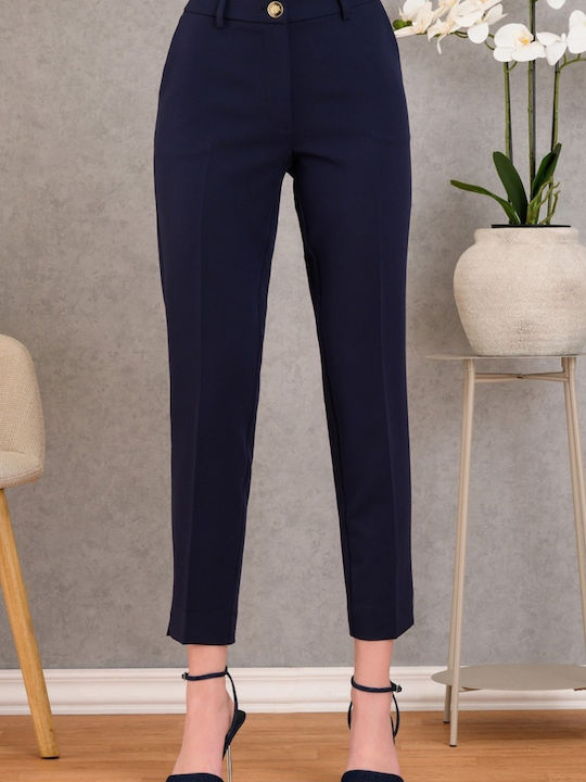 Dama Talie înaltă Tesatura Pantaloni cu Elastic cu Croială Relaxată Albastru închis