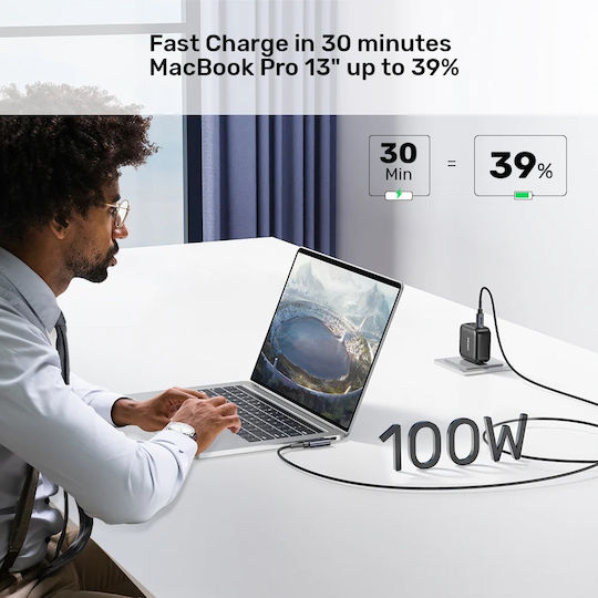 Unitek Angle (90°) USB 2.0 Cable USB-C Male - USB-C 100W PD Black 3m C14123BK-3M