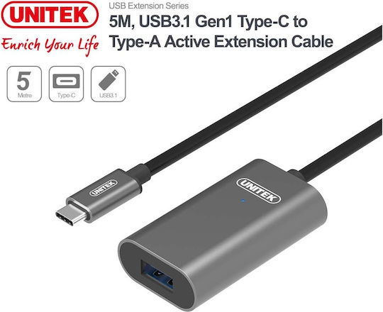 Unitek USB 3.1 Cable USB-C male - USB-A female Black 5m (U304A)