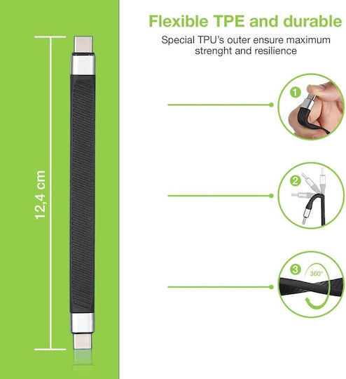 Techly USB 4 Video Cable USB-C male - USB-C 100W PD Μαύρο 0.124m ICOC-USBC-FL-U4