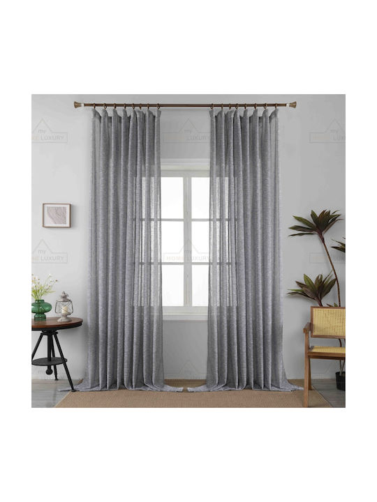 Homeone Κουρτίνα με Τρέσα 6023-45 Γκρι 290x300εκ.