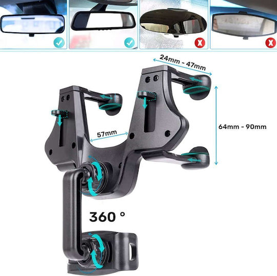 Naxius Holder Mirror Suport Auto pentru Telefon cu cârlige reglabile Neagră