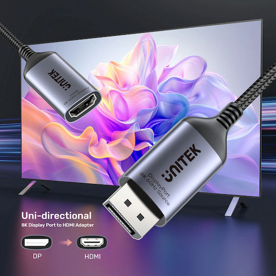 Προσαρμογέας Av Unitek Displayport Hdmi Γκρι V1611a01
