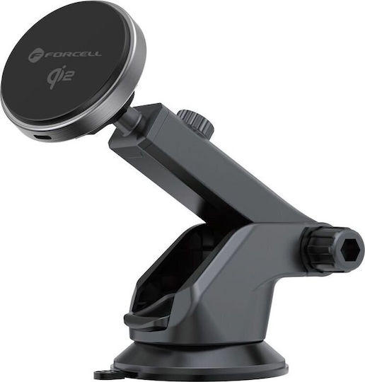 Forcell Βάση Κινητού Αυτοκινήτου Forcell F-grip με Μαγνήτη και Ασύρματη Φόρτιση Μαύρη