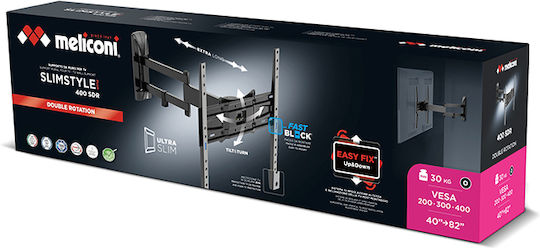 Meliconi Slimstyle Plus 400 Sdr 070-0629-SN Βάση Τηλεόρασης Τοίχου με Βραχίονα έως 82" και 30kg Ασημί