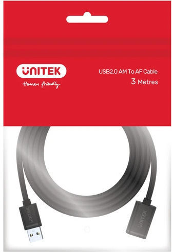 Unitek USB 2.0 Cable USB-A male - USB-A female Μαύρο 3m (Y-C417GBK)