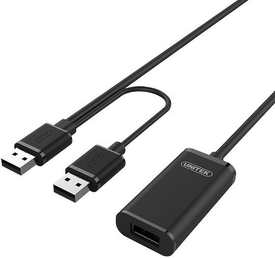 Unitek USB 2.0 Cable USB-A male - USB-A female / USB-A male Μαύρο 20m Y279