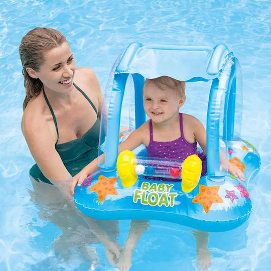 Swimtrainer Swim Ring with Length 80cm and Light Blue Sunshade Baby