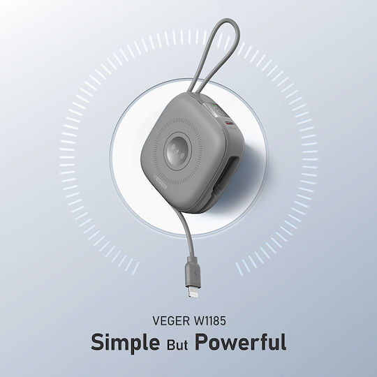 Veger W1185 MagSafe Power Bank 10000mAh 15W με Θύρα USB-C Power Delivery Γκρι