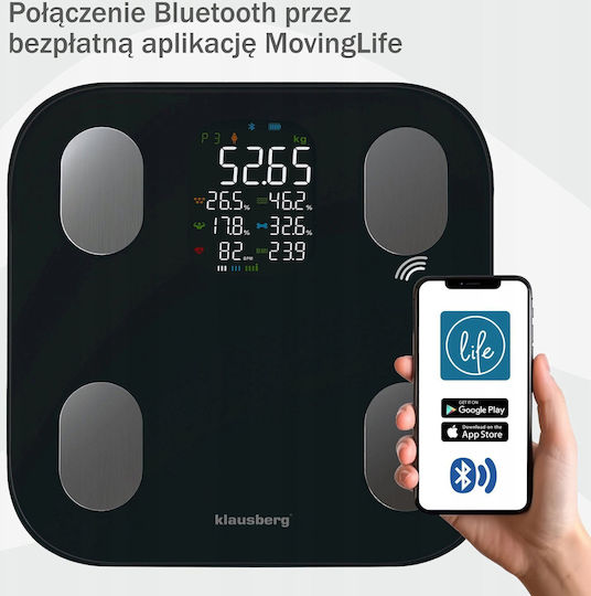 Klausberg Smart Badezimmerwaage mit Bluetooth in Schwarz Farbe KB-7854