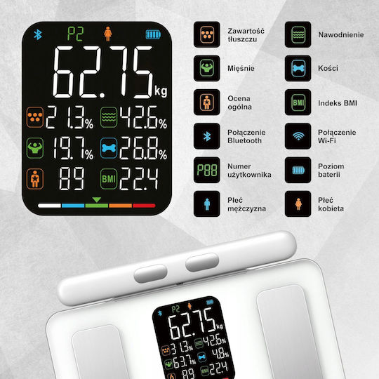 Klausberg Smart Ζυγαριά 180kg με Bluetooth Λευκή KB-7857