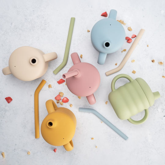 AppeKids Kleinkinderbecher mit Griffen und Strohhalm aus Silikon Türkis 160ml