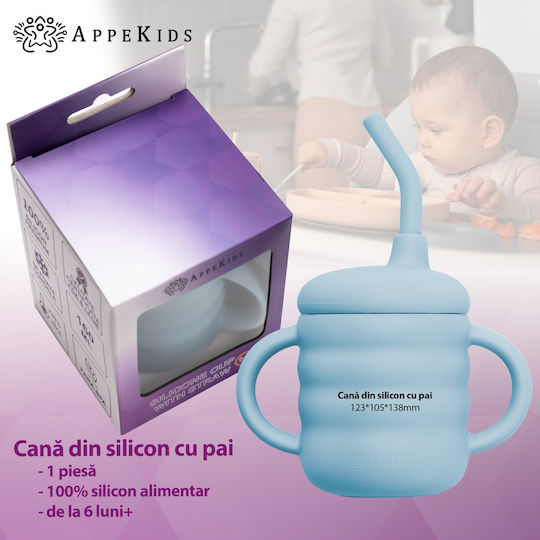 AppeKids Kleinkinderbecher mit Griffen und Strohhalm aus Silikon Türkis 160ml