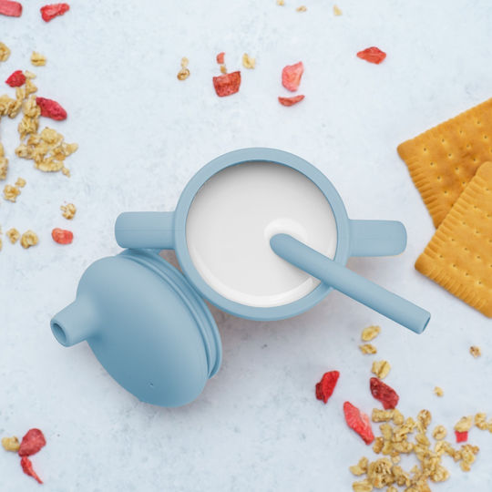 AppeKids Kleinkinderbecher mit Griffen und Strohhalm aus Silikon Türkis 160ml
