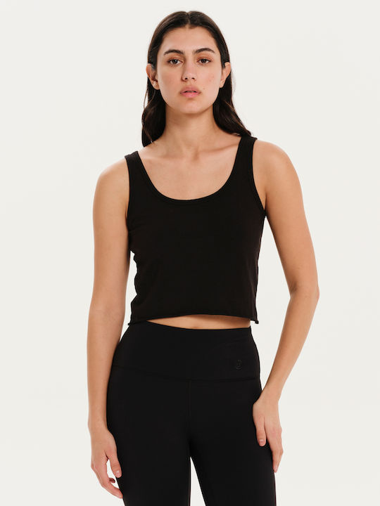 Γυναικείο Καλοκαιρινό Crop Top Βαμβακερό Αμάνικο Μαύρο