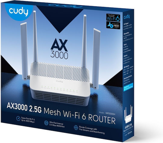 Cudy WR3000H v1 Ασύρματο Router Wi‑Fi 6 με 4 Θύρες Gigabit