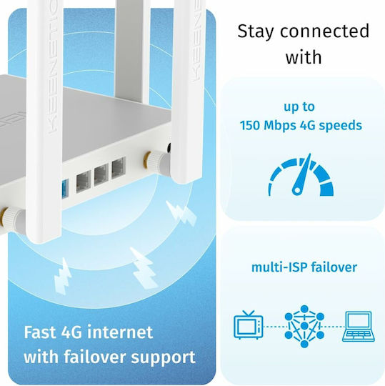 Keenetic KN-4910-01-EU Безжичен 4G Wi-Fi 5 - Wi-Fi 5 с 3 Порта Ethernet