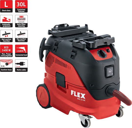 Flex 33 Staubsauger Flüssigkeiten / Feststoffe 1200W mit Kunststoff Behälter 30Es