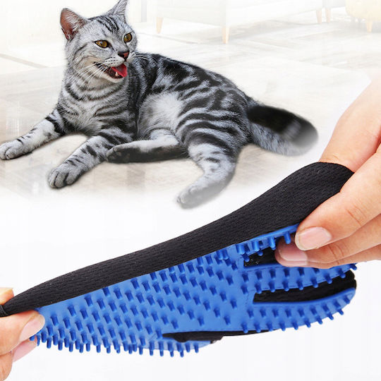Handschuh für langhaarige Hunde zur Fellreinigung Blau