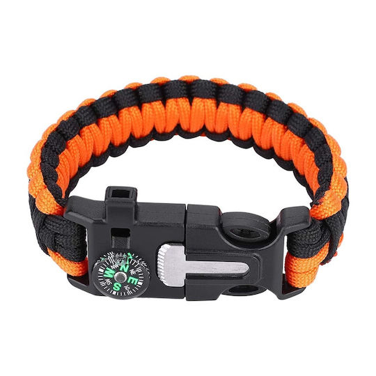 4 1 Survival Kit Bracelet with Compass Knife Sparkler & Whistle Orange