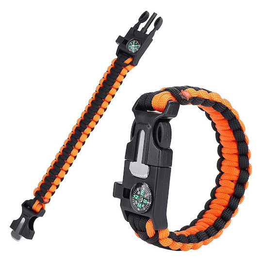 4 1 Survival Kit Bracelet with Compass Knife Sparkler & Whistle Orange