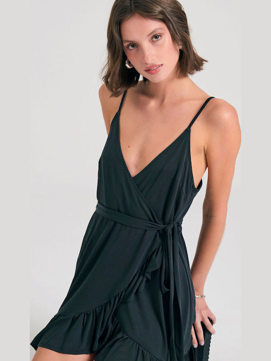 Rochii De Vară Pentru Femei Mini Rochie Wrap-Around Cu Volane Neagră