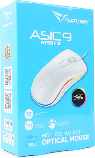 Alcatroz Asic 9 RGB FX Геймърска Мишка Бял