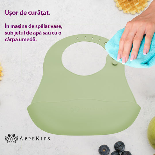 AppeKids Σαλιάρα Σιλικόνης με Τσέπη Raw Green
