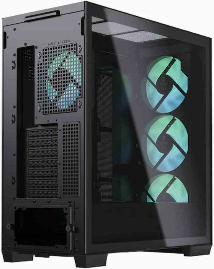 APNX C1-R v1 Геймърско бюро Midi Tower Компютърна кутия със страничен прозорец и RGB осветление Черен