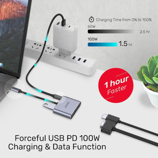Unitek USB-C Docking Station με HDMI 4K Ασημί (D1049A)