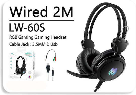 Leewello LW-60S Over Ear Gaming Headset με σύνδεση 2x3.5mm / USB