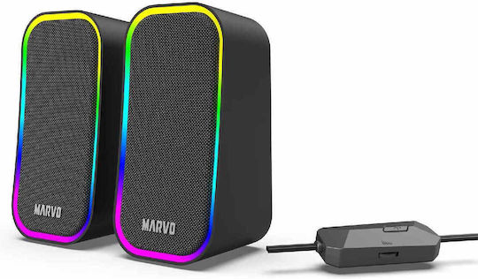 Marvo SG-285 Havoc20 Ηχεία Υπολογιστή 2.0 με RGB Φωτισμό και Ισχύ 6W σε Μαύρο Χρώμα